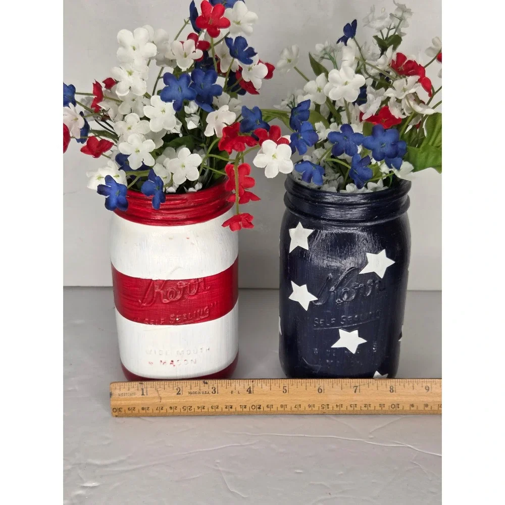 Kerr Patriotic Mason Jars Stars and Stripes Red White Blue Decor Set of 2 Floral